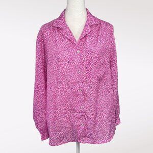 Vintage 80s Caribou Floral Button Down Blouse Pink Purple Medium